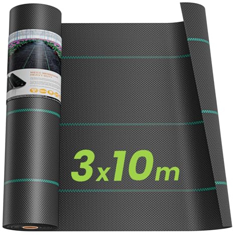 OUNUO Unkrautvlies Gartenvlies, Unkrautgewebe gegen Unkraut Reißfestes Bändchengewebe, Rolle Unkrautfolie Wasserdurchlässig und Hohe UV-Stabilisierung (3m*10m)