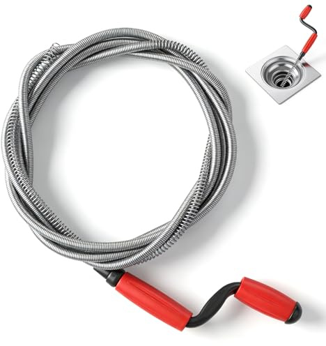 Rohrreinigungsspirale Abflussreiniger, 5m x 6mm Spirale Abfluss Rohrreinigung mit Handkurbel, Universal Federstahl-Spirale Abflussreiniger für Rohrverstopfungen Waschbecken Dusche Küche Bad Toilette