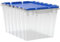 Akro-Mils 66486 12-Gallon Plastic Stackable Storage KeepBox: Tote Container with Attached Hinged Lid, 21-1/2-Inch x 15-Inch x 12-1/2-Inch, Clear/Blue