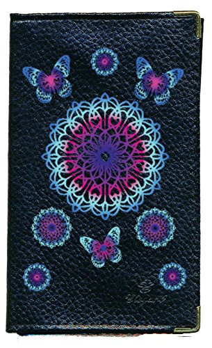 Syl'la Mandala Bleu Porte Carte Grise et Papier Voiture en Cuir pour Femme Noir