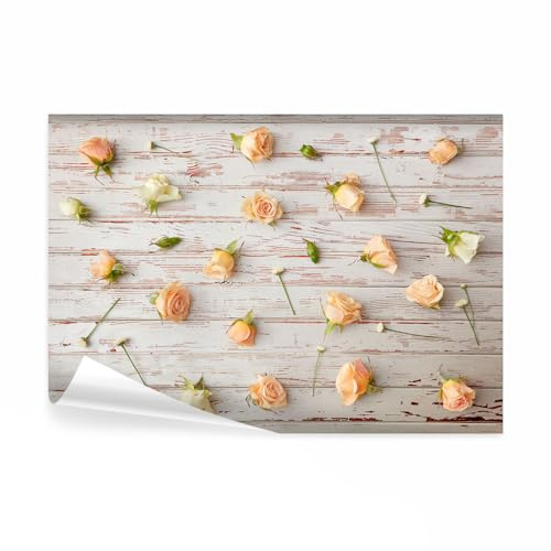 decomonkey Fototapete Blumen Rose, 350x256 cm, Holz Natur, Vlies, Tapete | Schlafzimmer, Wohnzimmer, Fototapeten, Tapeten, Vliestapete, Wandtapete, Wandbild, Wand
