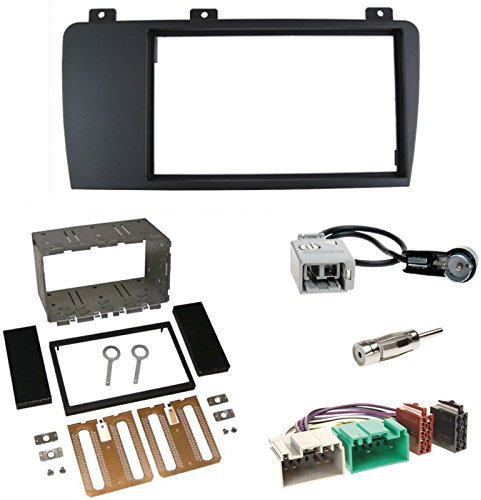 Autoradio Doppel 2-DIN Blende Einbaurahmen Radioblende schwarz + ISO KFZ Radio Adapter Adapterkabel + Antennenadapter für Volvo S60 / V70 ab 09.2004-2009 XC 70 ab 2004-2007 ohne Telefonbedienfeld