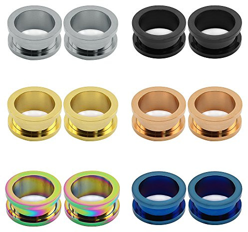 ZeSen Jewelry 6 Paires vis en Acier Inoxydable Tunnels Fit Bouchons Chair Expander Brancard Oreille Jauges Perçant