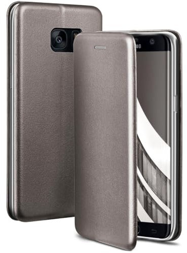 ONEFLOW Business Case für Samsung Galaxy S7 Edge Handyhülle klappbar mit Standfunktion, Klapphülle Flipcase Cover Dünn, PU Leder Hülle mit Kartenfach, 360 Grad Schutzhülle, Taupe