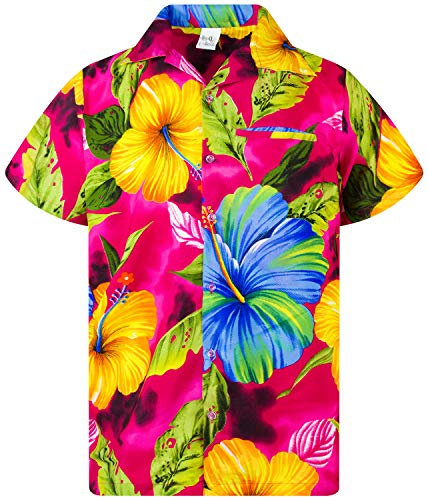 King Kameha Funky Chemise-Hawaienne, Manche-Courte, Big-Flower, Rose, XS