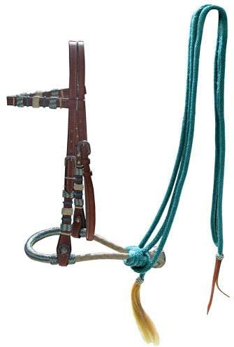 Showman Kopfstütze aus Leder mit geflochtenem Bosal und Nylon-Zügeln, Blaugrün Pferde-Zaumzeug