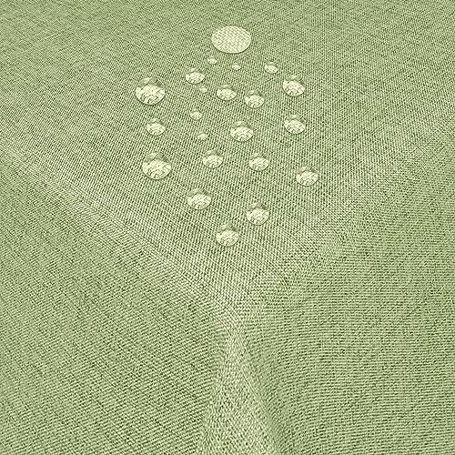 Tischdecke Stoff Damast Leinen-Optik Jacquard mit Fleckschutz eckig 130x280 cm Lind-Grün