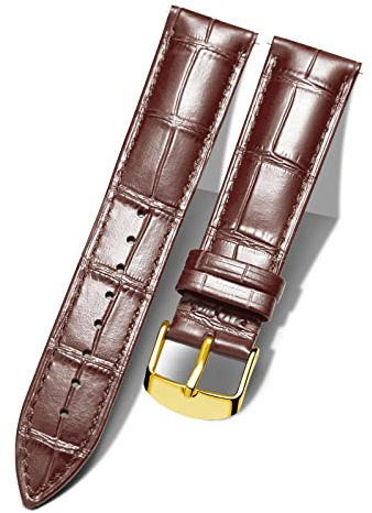 BINLUN Leder-Uhrenarmband 10mm-24mm Krokodilmuster Schnellverschluss Ersatz Kalbsleder Armbänder für Smartwatch Herren & Damen 13 Größen Silber/Gold/Roségold Schnalle (Gold Schnalle,braun,20mm)