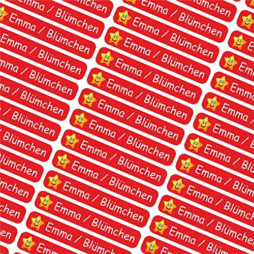 Indigos UG Namensaufkleber Kinder Schule - 43x7mm - 070 - Stern - Etiketten selbstklebend - 60 personalisierte Aufkleber für Kindergarten, Stifte, Bücher, Brotdose, Federmappe, Lineale & Spielzeug