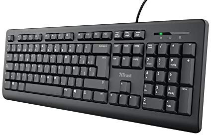 Trust Taro Teclado - Disposición QWERTY Español, Resistente a los Vertidos, Cable de 1.8m, Conexión USB, Windows, Mac, PC, Laptop, Ordenador Portátil, Negro