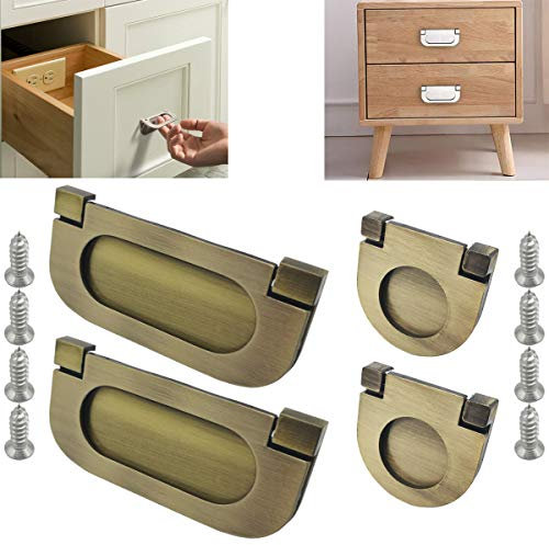 CTRICALVER 4PCS Flush Ring Pull Zinc Alloy Cabinet Drawer Pull Handle| Pull Handle Invisible Door Knob 35mm&75mm|for Cupboard Drawer Cabinet Wardrobe Accessories-with Screws (Bronze)