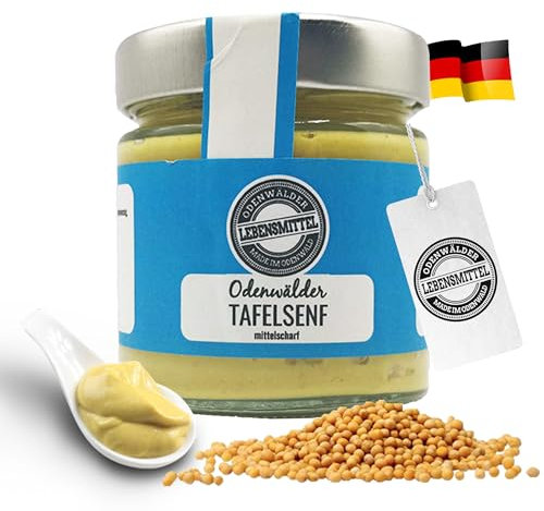 Odenwälder Lebensmittel Tafelsenf, Traditionell hergestellt aus hochwertiger Senfsaat, nachhaltig verpackt im wiederverschließbaren Glas - Made in Germany – 200g