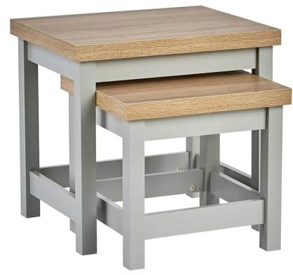 Home Source Nest of 2 Occasional Side End Tables, Stackable, Oak Effect, Grey