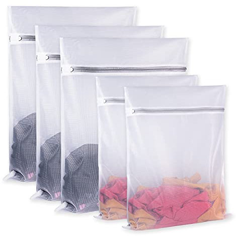 5 Pack Washing Machine Wash Bags Fine Mesh Washing Machine Bags with Zipper for Travel Lingerie Pullover Clothes Underwear (3L+2M) Fine Mesh