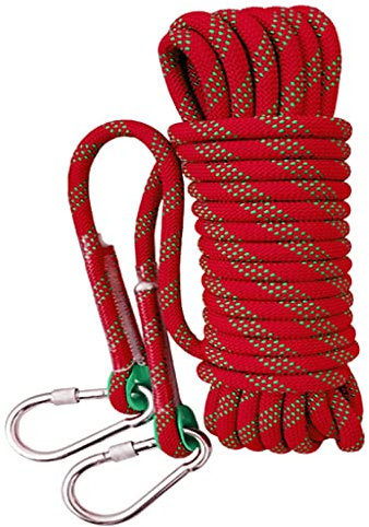 QHY Kletterseil 12mm Hochfestes Sicherheitsseil Rettungsseil Mit Karabiner Statisches Kletterseil Allzweckseil Festmacherleine Heavy Duty Seil Leine Outdoor (Color : Red, Size : 50m*12mm)