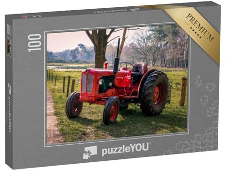 puzzleYOU: Puzzle 100 Teile „Roter Oldtimer-Traktor in Drenthe bei Havelte“ – aus der Puzzle-Kollektion Fahrzeuge, Traktoren