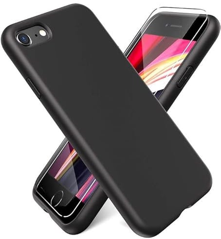 Little Boutik Coque Silicone Noir + Verre Trempe pour iPhone SE 2022