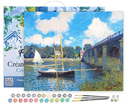 Figured'Art Peinture par Numéro Adulte avec Cadre Le Pont d'Argenteuil - Monet - Activité Manuelle Kit de Loisir Créatif DIY Numéro d'Art Complet - 40x50cm toile tendue sur châssis