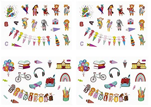 Oblique Unique® Kinder Sticker Set Schule Aufkleber für Schuleinführung Schulanfang Einschulung Jungs/Mädchen mit Zuckertüten Tieren ABC Stifte uvm.