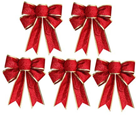 Beavorty Glitzernde Weihnachtsschleife 5 Stück ?e Weihnachtsschleifen Schleife Geschenkknoten Schleife Ornamente für Geschenkverpackung DIY Bastelbedarf Christbaumschmuck (Rot)