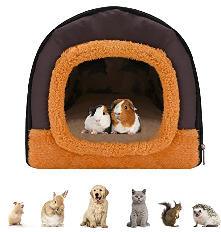 Cama para Cobayas,Cama de Hámster,Cama para Animales Pequeños con Cojín Extraíble,Lecho Cálidas para Conejos,Acogedora Casa de Invierno para Mascotas,Jaula Escondite para Hámsteres Hurones Chinchillas