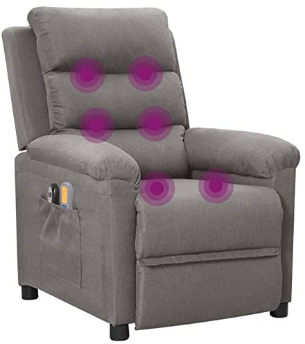 Tidyard Poltrona massaggiante elettrica con riscaldamento, massaggiante elettrica, poltrona relax imbottita, poltrona reclinabile, poltrona reclinabile TV, in tessuto, grigio chiaro