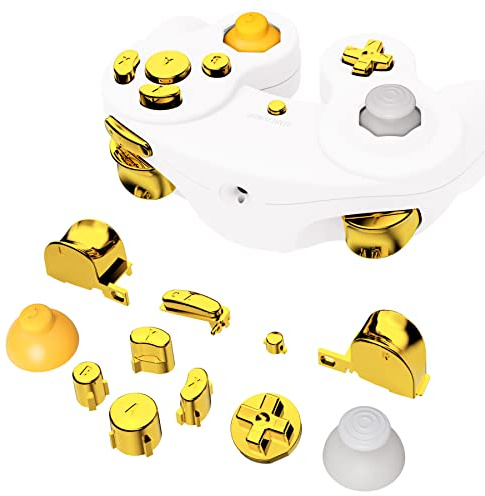 eXtremeRate Chrome Gold Repair ABXY D-pad Z L R Keys for Nintendo GameCube Controller, DIY Replacement Full Set Buttons Thumbsticks & Tools for Nintendo GameCube Controller - Controller NOT Included