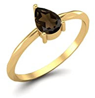 Natürlicher Rauchquarz 6 x 4 mm birnenförmiger Solitärring 925 Sterling Silber Frauen Hochzeitstag Ring (Gold-Vermeil, 57)