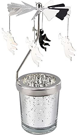 Uposao Rotierender Kerzenhalter Glas, Karussell Teelicht Teelichthalter Motiv Engel Spinnen Teelicht Kerzenhalter Kerzenständer Weihnachtsdeko für Geburtstag Hochzeit Deko Wohnzimmer Tischdeko