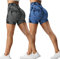 ZAAYO 2er-Pack Sport Short Damen Butt Scrunch Kurze Sporthose Laufhose Hohe Taille Kurze Hosen Butt Lift Booty Nahtlos Fitness Tie Dye Gym Shorts Black Grey-Dark Blue Small