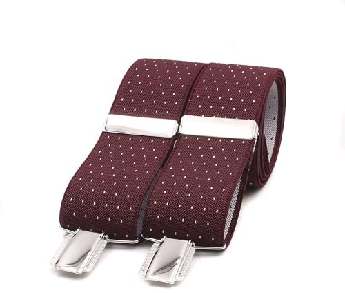 El Mono con Pajarita Hosenträger Herren, handgefertigt in Spanien | Hosenträger für Herren mit 3 extra starken Clips. Farbe Bordeaux (Micro Burdeos-Blanco)
