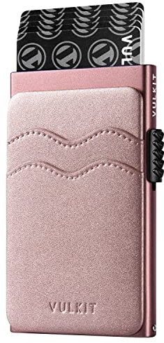 VULKIT Pop Up Card Holder Slim Wallet with Extra Leather Slots RFID Blocking Metal Minimalist Card Case for Men or Women