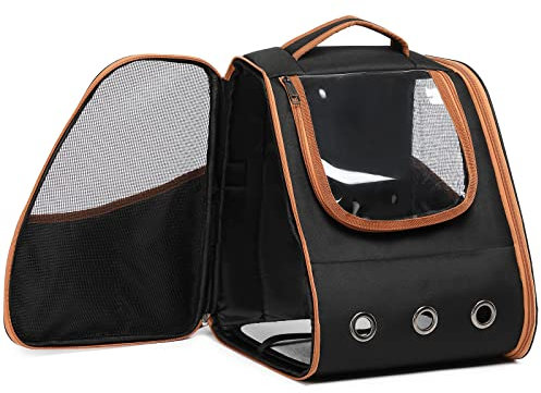 Haustier Hunde Katzen Rucksack mit Netzfenster Haustiere Reisen Atmungsaktive Rucksack Tragbar Transportrucksack Transporttasche für Haustiere Reisen bis zu 5,9 kg(Schwarz)