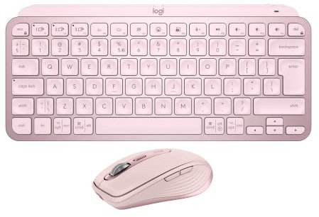 Logitech MX Keys Mini Keyboard + MX Anywhere 3S Wireless Mouse - Fluid Typing, Backlit Keys, Fast Scrolling, USB-C, Bluetooth, Compact, Multi-OS Compatible, QWERTY UK English - Rose