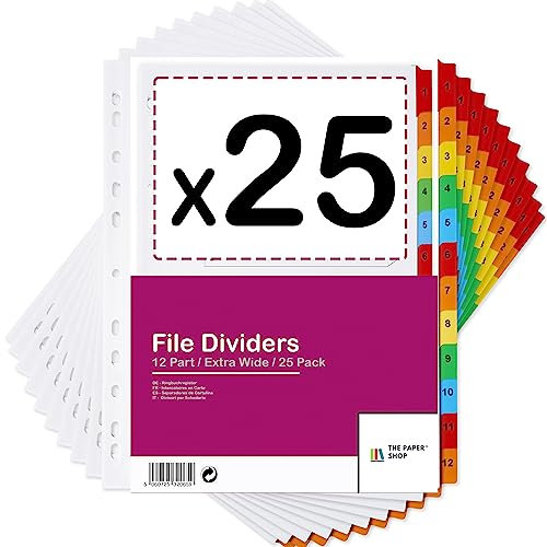 Trennblätter, A4+, extra breit, 12-teilig, A4+, extra breit, 12-teilig, nummeriert, mehrfach gelocht, verstärkte farbige Register, 150 g/m², 25 Stück