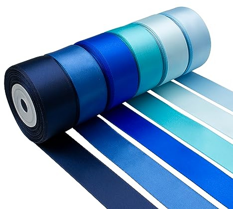 Mlurcu Blaues Satinband, 2,5 cm breit, marineblau, königsblau, hellblau, sortiert, einfarbig, doppelseitiges Satinband für Blumenstrauß, Hochzeitseinladungen, Basteln, Geschenkverpackungen,