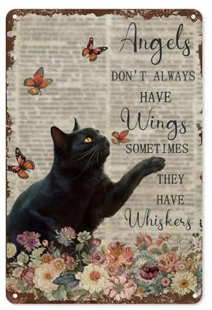 Aluminium-Metall-Blechschilder, Angels Don't Have Wings Sometimes They Have Whiskers, Metallposter, Geschenk, Vintage-Metallschilder, Retro-Malerei, Poster, Wanddekoration für Zuhause, Schlafzimmer,