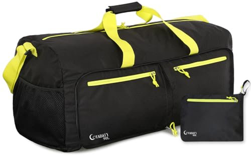 Cotabaty 90L Faltbare Reisetasche für alle Reisegepäckstücke, Urlaubstasche mit Mehreren Taschen für Frauen und Männer(Schwarz-Gelb)