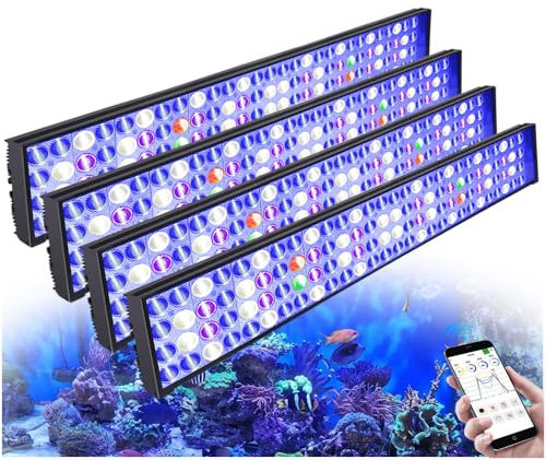PopBloom 4PCS WiFi Meerwasser Aquarium Beleuchtung 400W, Volles Spectrum Led Aquarium Lampe für Reef Coral SPS/LPS Fischaquarium, APP unterstützt Deutsch (für 300-360 cm)