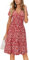 CLOUSPO Damen Sommerkleider Kurzarm Elegant V-Ausschnitt Boho Strandkleider Knielang Rüsche Retro Casual A-line Freizeit Kleider mit Taschen(RotFloral, M)
