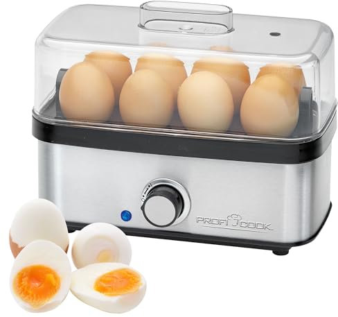 ProfiCook® Egg Cooker for up to 8 Eggs | Egg Cooker with Omelet/Poaching Function | Egg Cooker with Egg Holder & Measuring Cup with Egg Picker | Egg Cooker 8 Eggs with Indicator Light & Buzzer | PC-EK