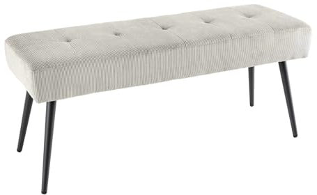 Riess Ambiente Design Sitzbank Boutique 100cm hellgrau Cord Schwarze Metallbeine, Polsterbank in modernen Stil, Flurmöbel, Esszimmerbank