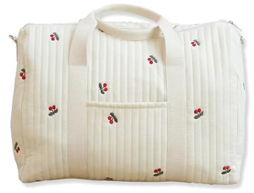 SONARIN Grande Capacità Ricamo Borsa Fasciatoio per Neonato,Leggero Borsone da Viaggio Bagaglio a Mano Borsa a Tracolla per Pannolini Borsa per il Cambio con Tracolla(Ciliegia)