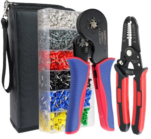 YMYP Ferrule Crimping Tool AWG 23-7 (0.25mm²-10mm²), Hexagonal Crimper Plier with Wire Stripper & 1900Pcs End-Sleeves Terminals Kit