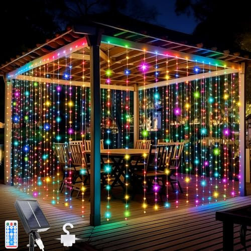 Glaxcidy Lichtervorhang Innen 3mx3m, 300 LEDs Solarvorhang Licht 8 Modi mit Fernbedienung, Wasserdichte Lichterkette Gardine für Innen Deko, Weihnachten, Schlafzimmer, Party, Hochzeit