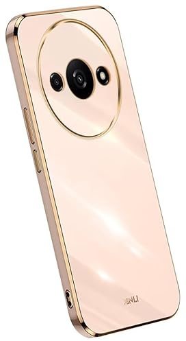 RankOne Phone Coque Convient à Redmi A3 / Redmi A3X / POCO C61 (6.71 inches), Étui de Téléphone Portable en Silicone avec Cadre de Galvanoplastie - Rose