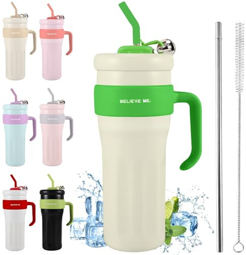 Joycabin 40 oz Thermal Mug with Straw and Handle, 1250 ml Coffee Mug to Go Thermo, Stainless Steel Vacuum Leak-Proof Drinking Cup, Dishwasher Safe Travel Bottle for Cold Hot Drinks Thermal Mug