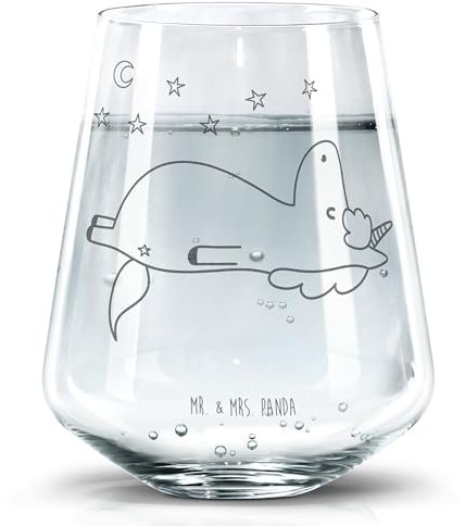 Mr. & Mrs. Panda Trinkglas Einhorn Sternenhimmel, Premium Glas, 400 ml