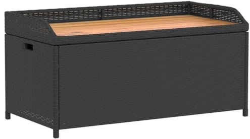 Tidyard Bank mit Stauraum Sitzbank Balkonbank Parkbank Gartenmöbel Bank für Balkon Terrasse & Garten, Garten Aufbewahrungsbank Sofa Couch Liege,Schwarz 100x50x52 cm Poly Rattan Akazienholz