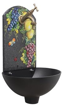 Fonderia Bongiovanni | Fontanella da Giardino | Fontana a Muro | Modello Petra con Rubinetto in Ottone brunito| per casa Giardino | con Frontale in Pietra Lavica| Decoro Limoni e Melograni|